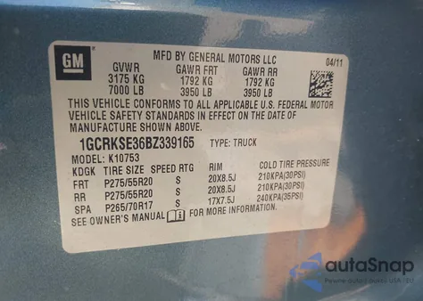 2011 Chevrolet Silverado 1500 Lt z USA, uszkodzony, nr VIN 1GCRKSE36BZ339165